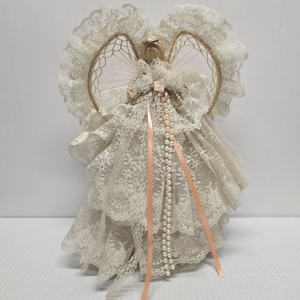 Vintage Corn Husk Cream Lace Angel Doll Christmas Wedding Decor Figurine